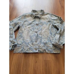 Mystree‎ Women's Blue Moroccan Tile Button Front Denim Jacket Size Medium NWT